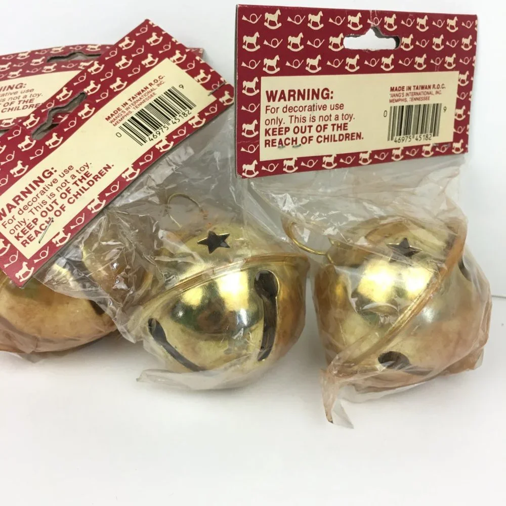 Vtg 3 Just For Keeps‎ Gold Metal Christmas Holiday Bells with Star Shapes Craft
